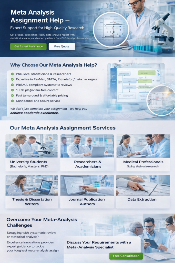 “Meta analysis assignment help service by Excellence Innovations with expert statistical research support and systematic review solutions”