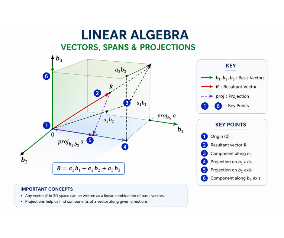 linear algebra vectors span projection diagram with 3d coordinate system