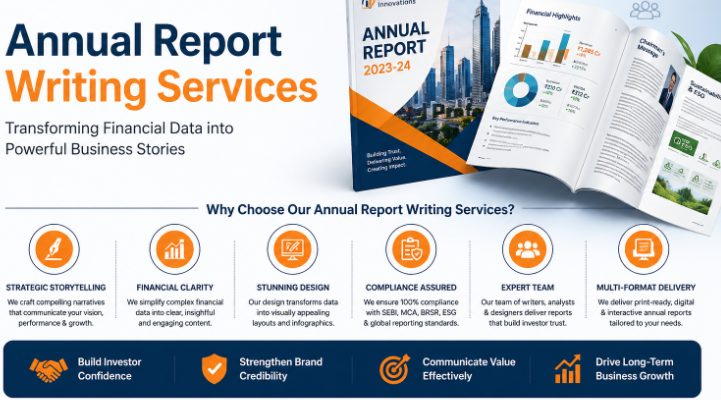 Annual report writing services by Excellence Innovations with professional financial report design and data visualization