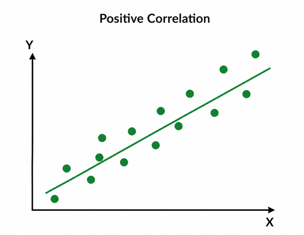 positive correlation scatter plot example showing linear relationship between variables