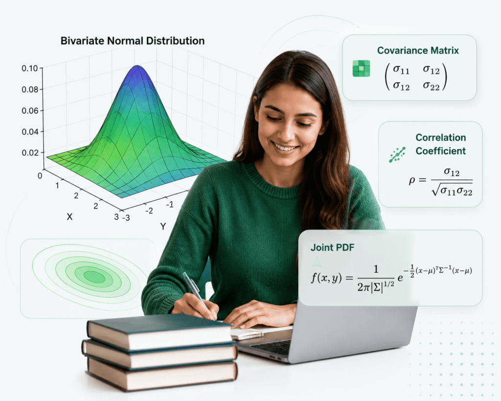 Bivariate Normal Distribution scatter plot showing strong negative correlation with rho -0.9