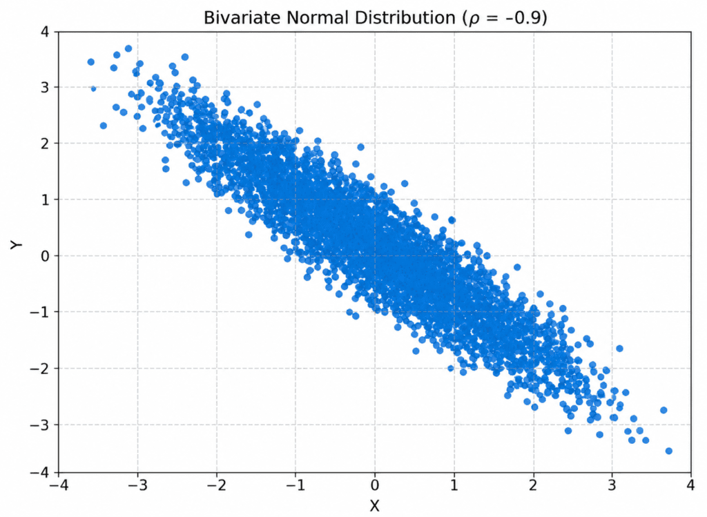 Bivariate Normal Distribution Assignment Help scatter plot with strong negative correlation rho -0.9