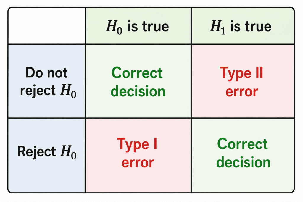 Type I Error and Type II Error Decision Matrix in Statistical Hypothesis Testing