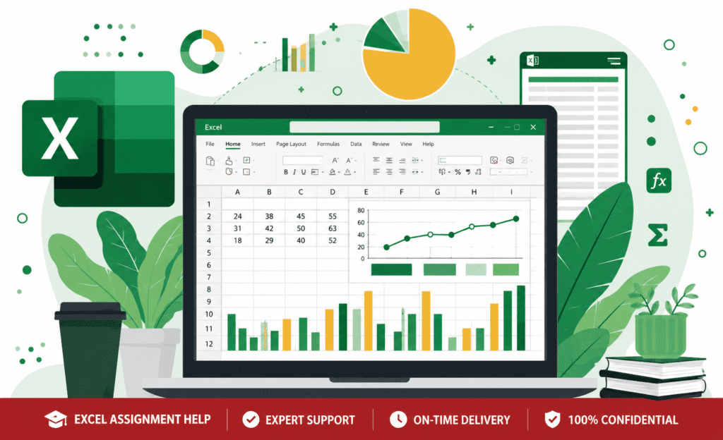 Microsoft Excel Assignment Help with dashboard analytics and spreadsheet reporting illustration