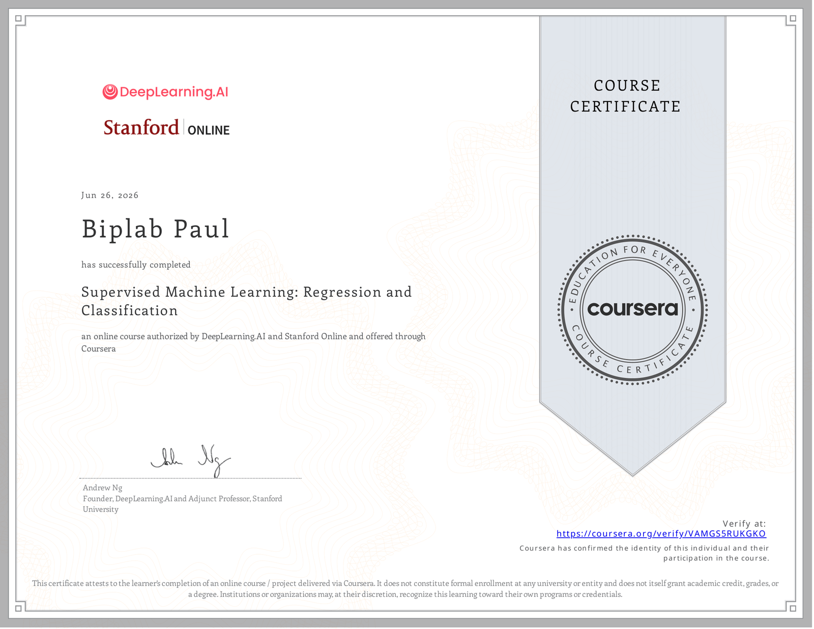 Machine learning certificate Expert