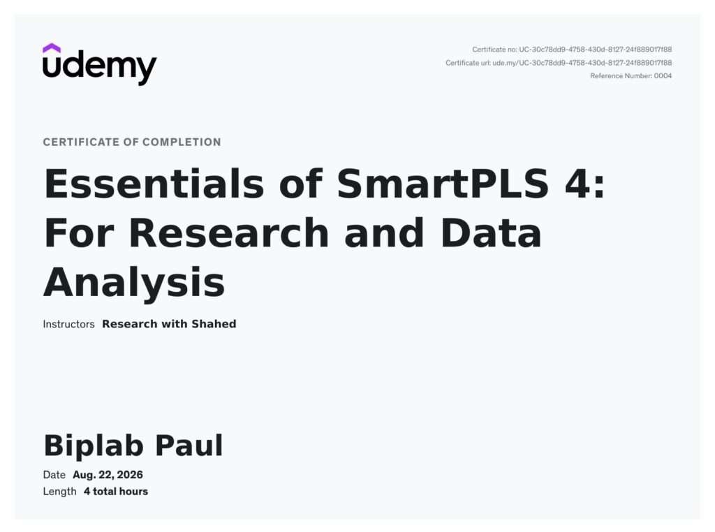 SmartPLS certificate