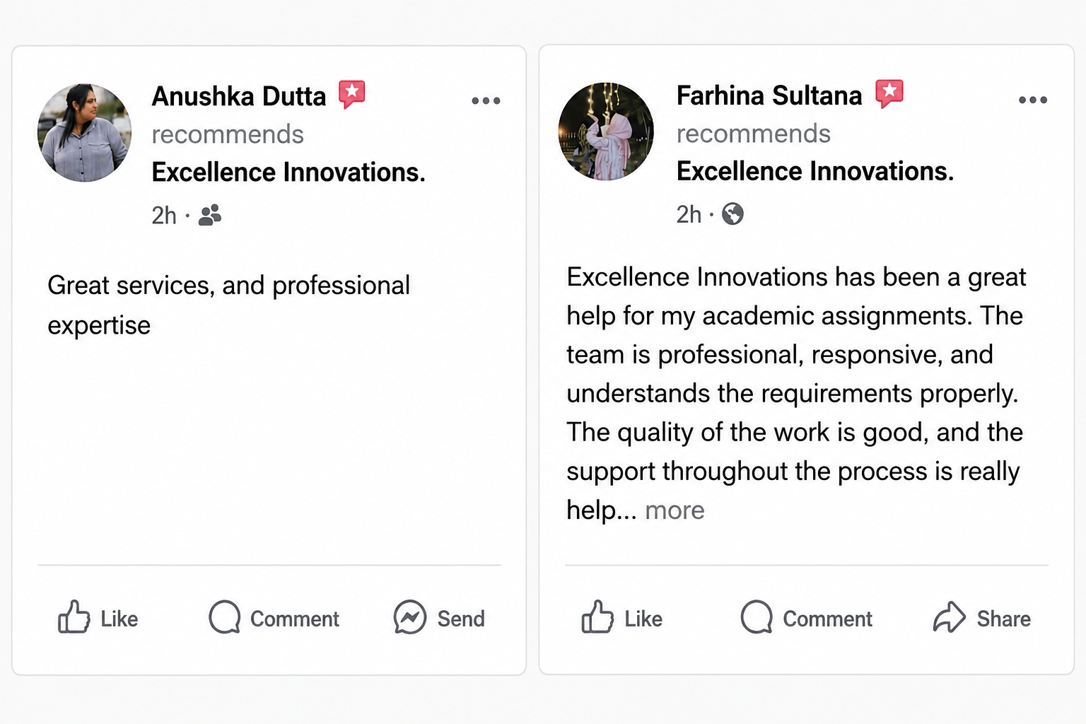 Excellence Innovations customer recommendations and Facebook reviews