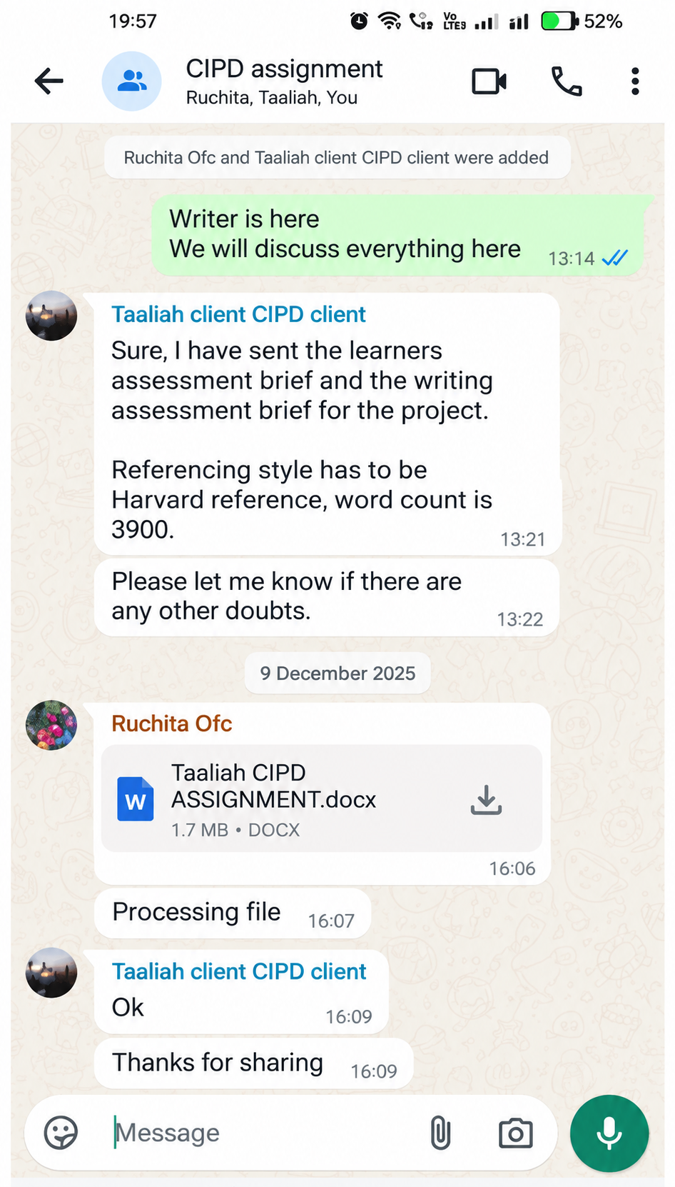 Project coordination: requirements and referencing style were confirmed.