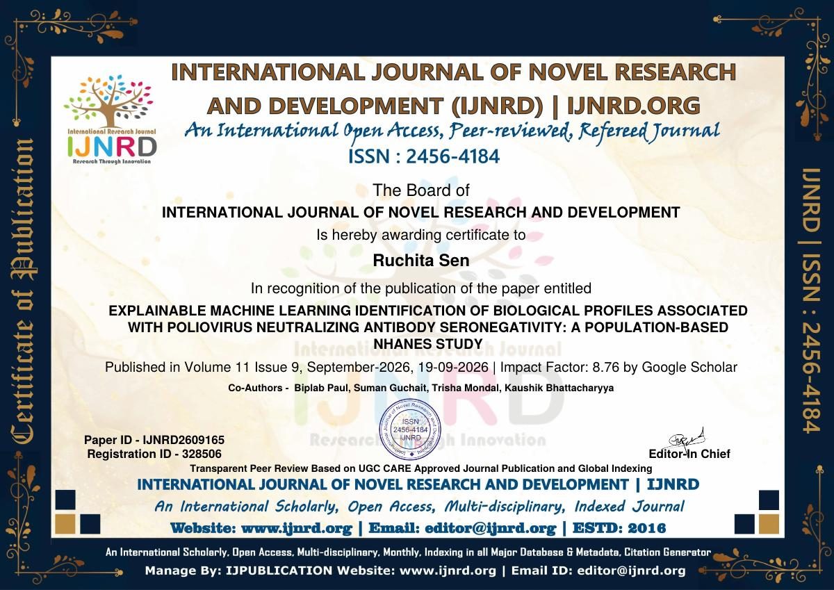 Certificate of Publication – Ruchita Sen, IJNRD · Machine Learning & Poliovirus Antibody Study