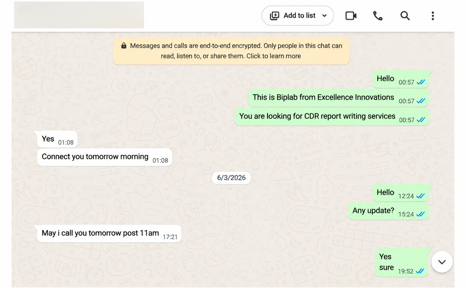 Evidence Snapshot 1: Initial client enquiry and requirement discussion.