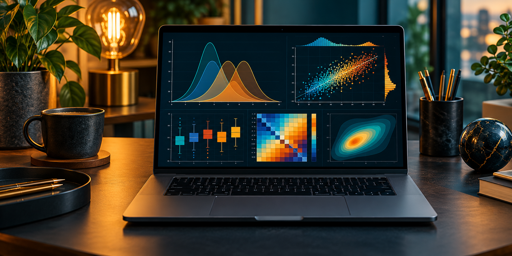 R statistical software workspace with research charts