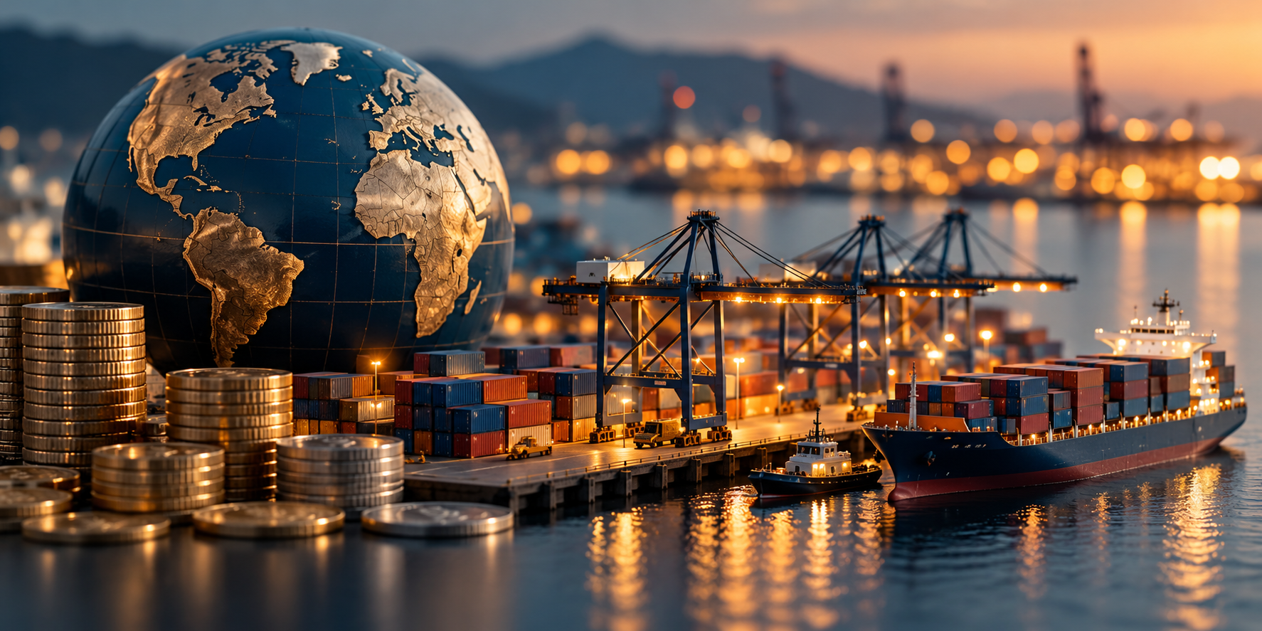 Global economics concept with trade infrastructure and a globe