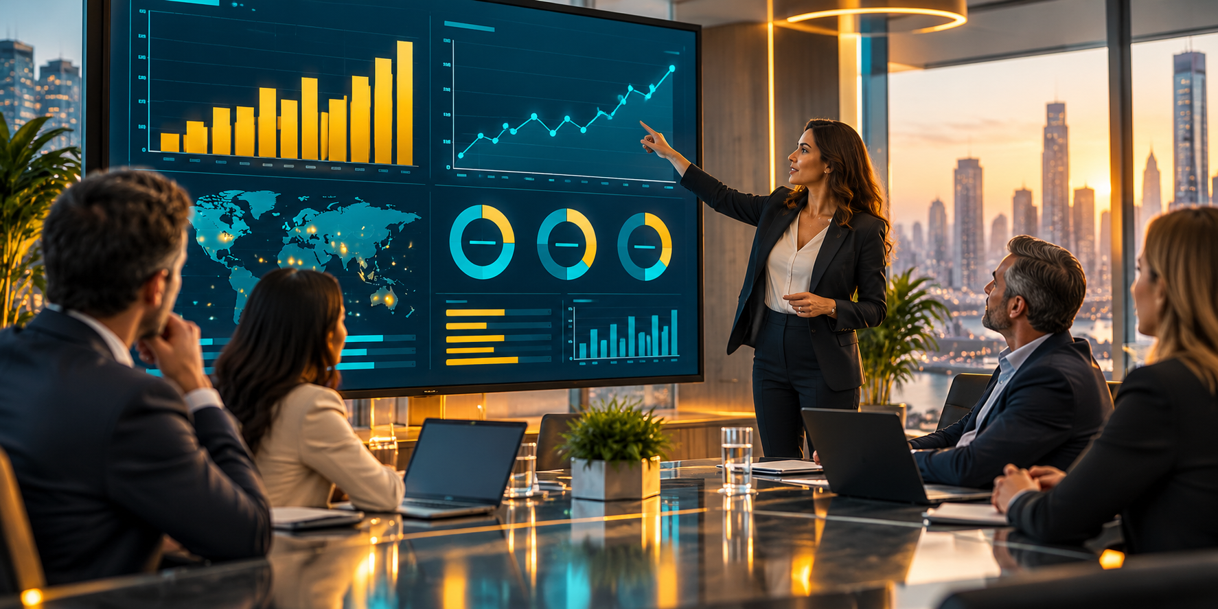 Business intelligence presentation with Power BI style dashboards